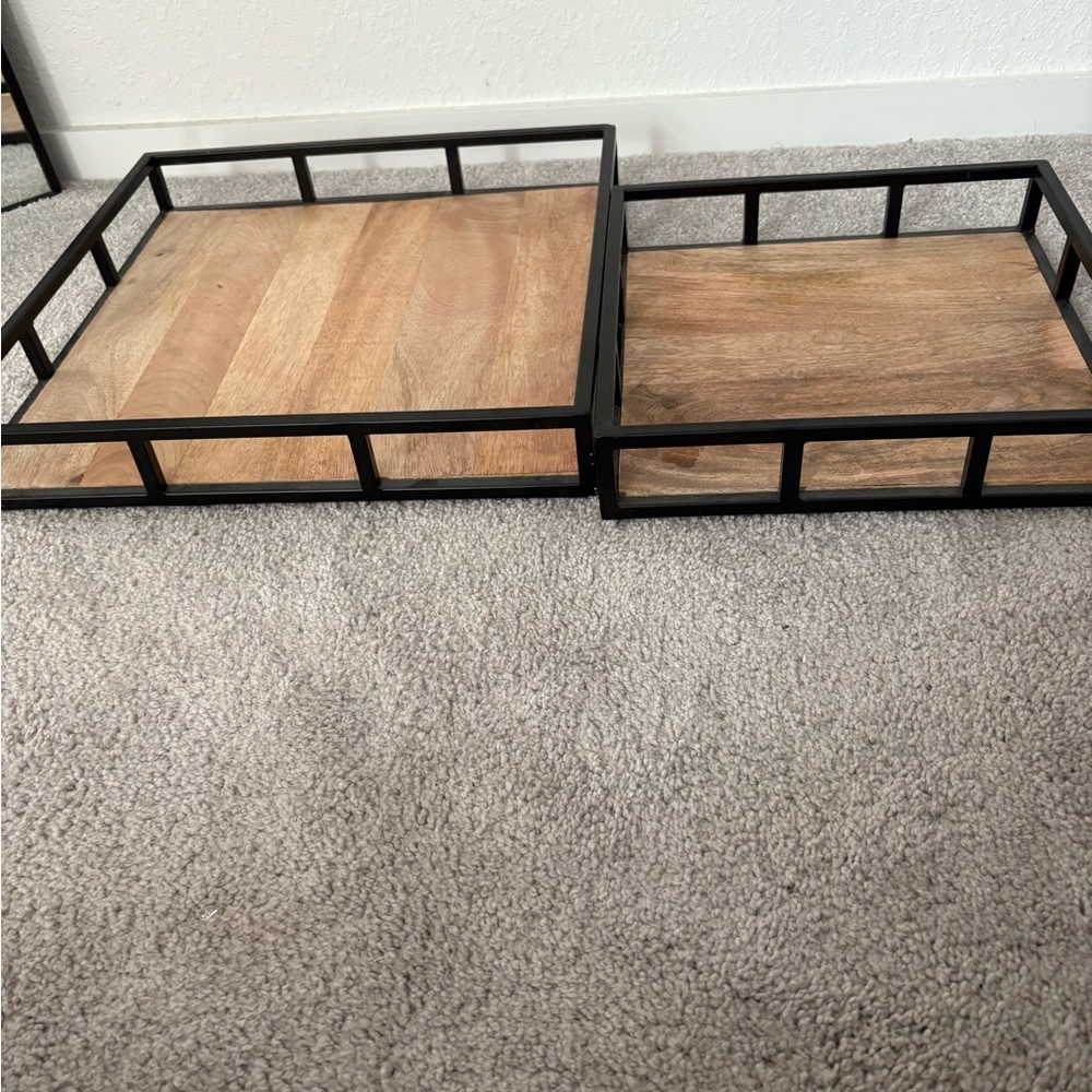 Wood and Black Metal Bath Trays